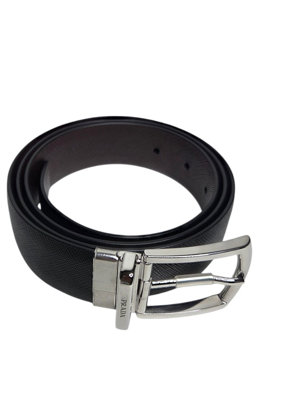 Prada Saffiano Reversible Leather Belt - Black/Brown - Picture 8 of 9